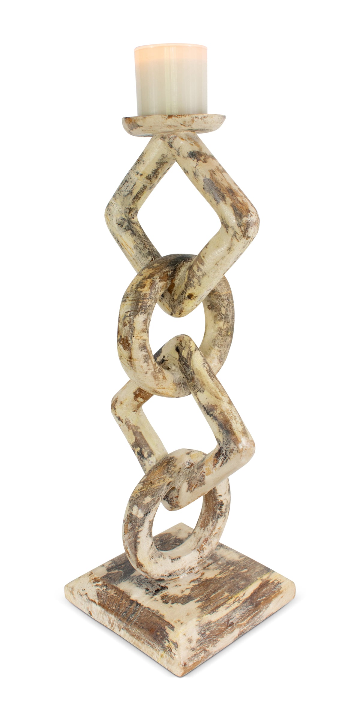 Whitewashed teak root chain-link candle holder – image 1