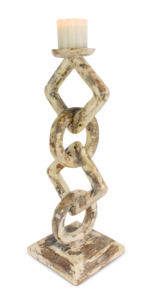 Whitewashed teak root chain-link candle holder – image 1