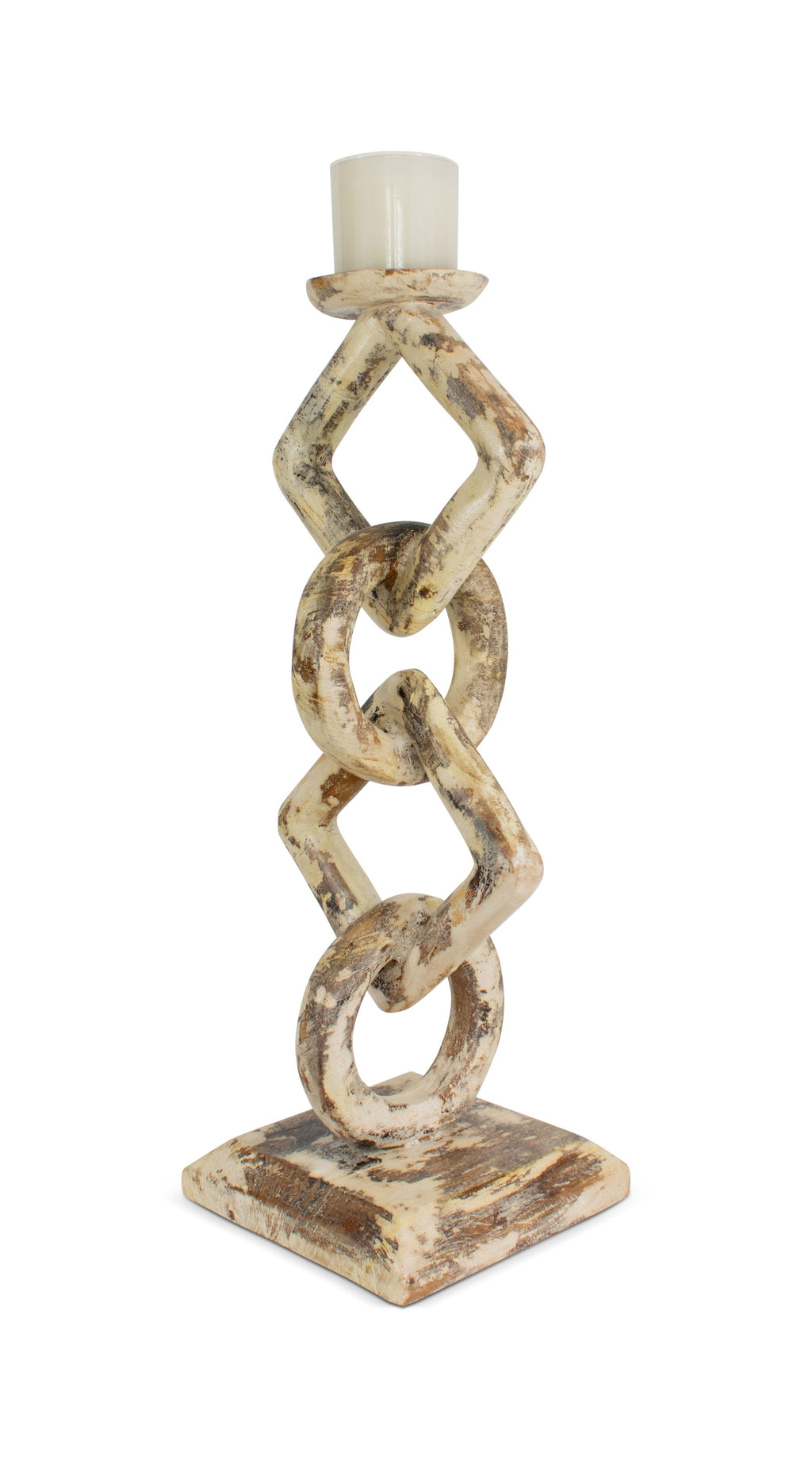 Whitewashed teak root chain-link candle holder – image 5