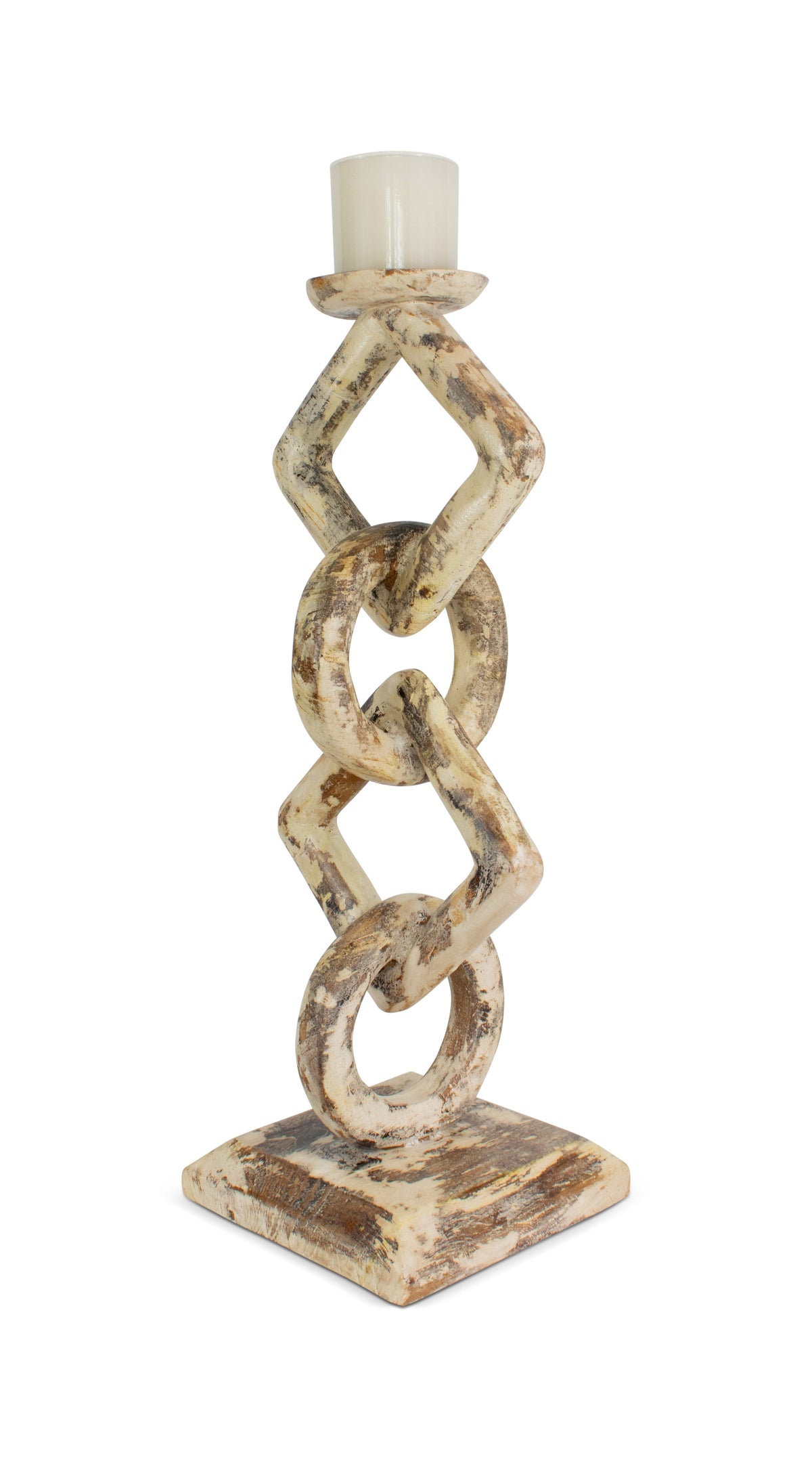 Whitewashed teak root chain-link candle holder – image 5