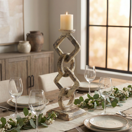 Whitewashed teak root chain-link candle holder – image 2
