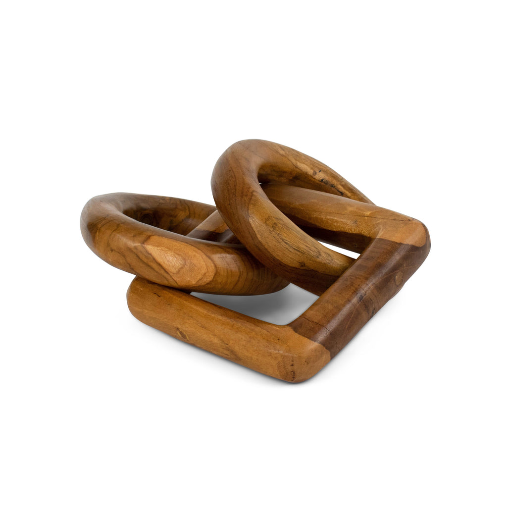 Teak chain-link sculpture with two round and one square link – image 9