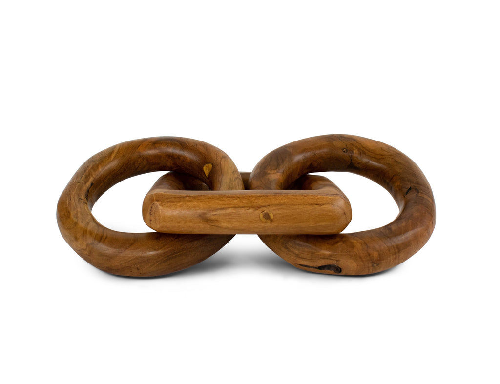 Teak chain-link sculpture with two round and one square link – image 8