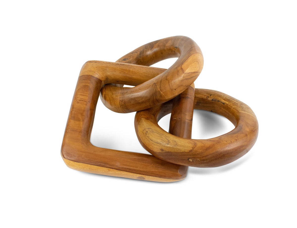 Teak chain-link sculpture with two round and one square link – image 7