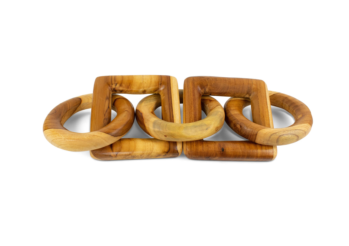 Teak chain-link sculpture with three round and two square links – image 6