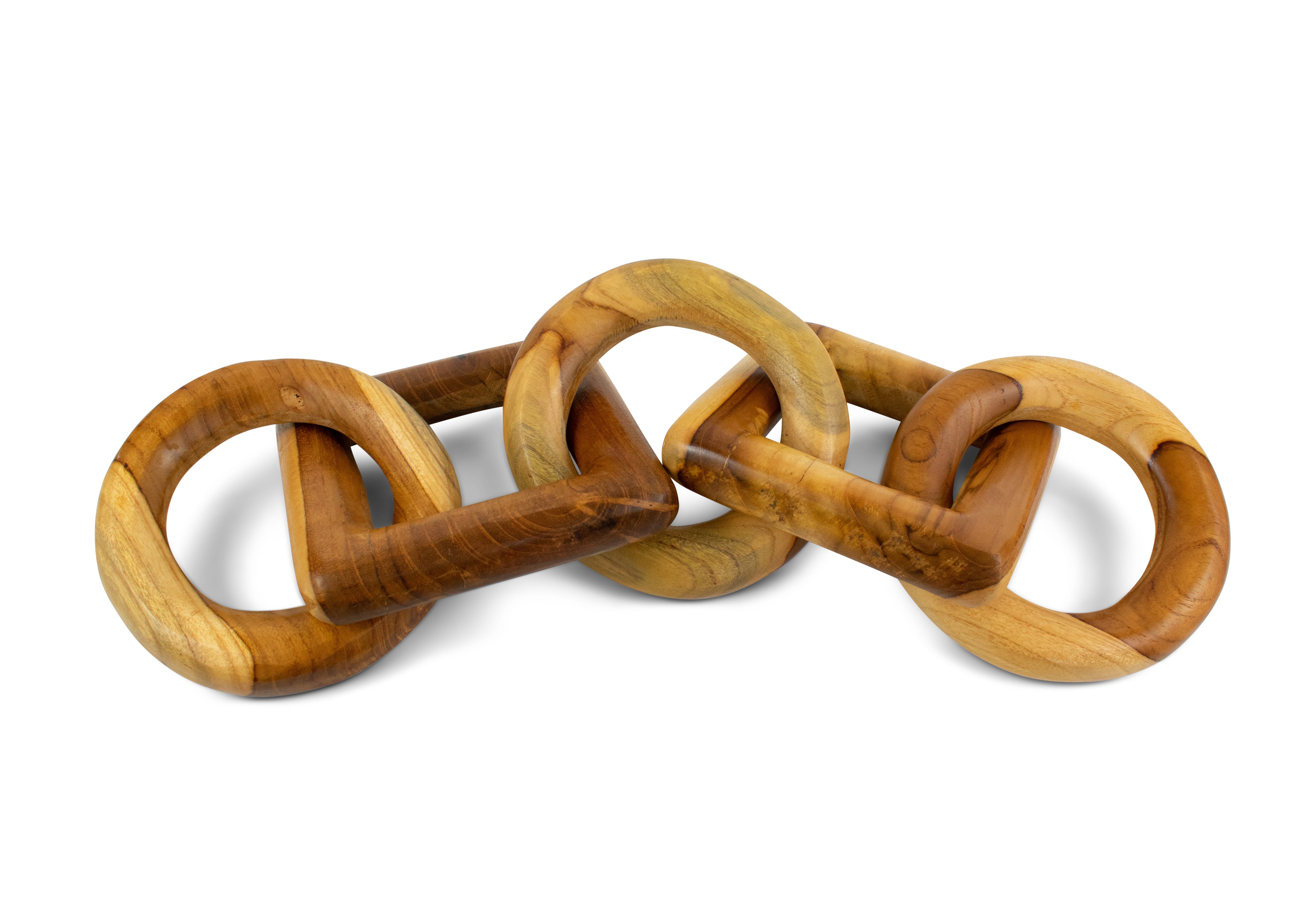 Teak chain-link sculpture with three round and two square links – image 2