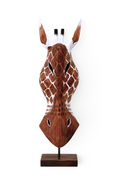 Standing giraffe mask sculpture, brown and white, hand-carved wood – image 1