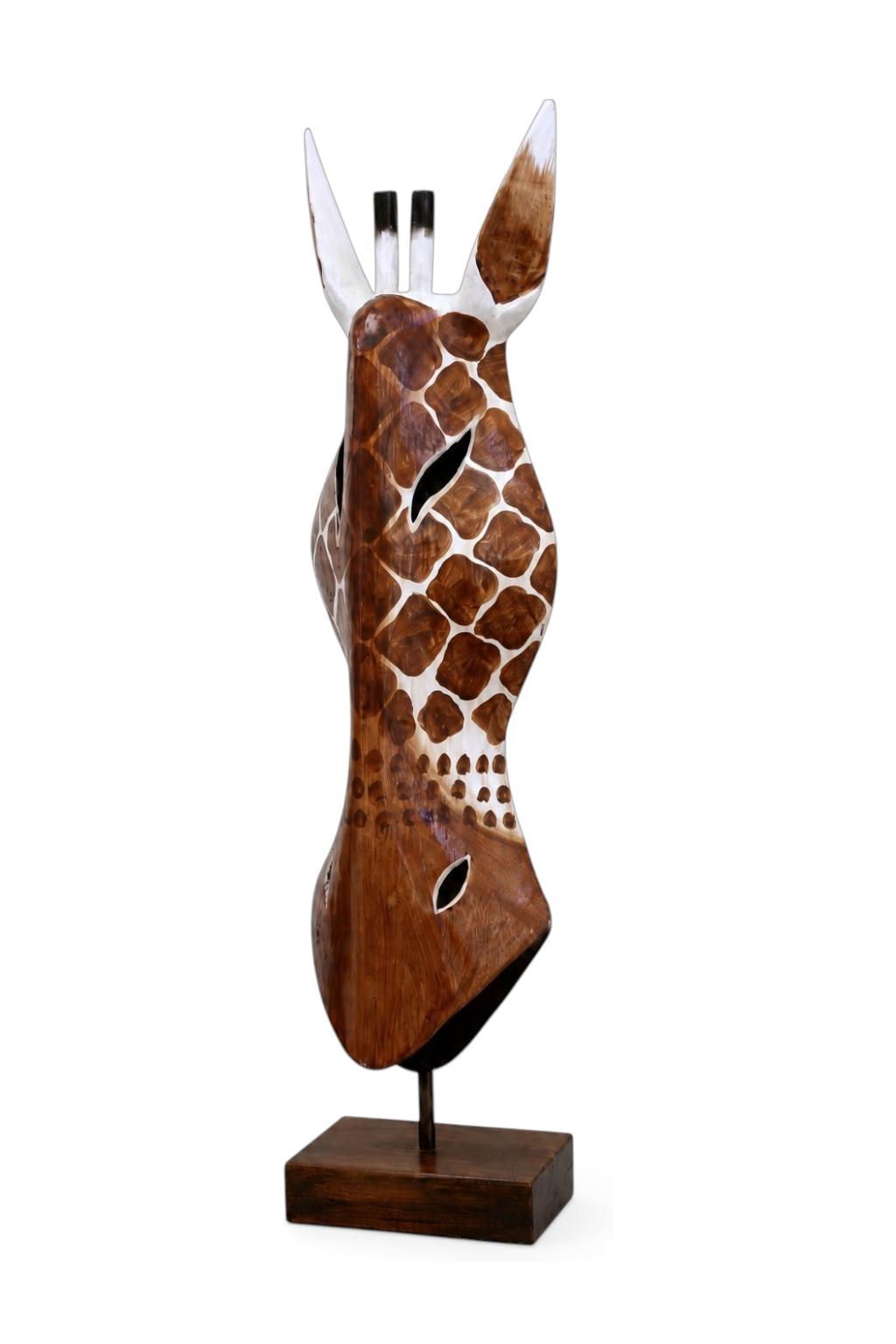 Standing giraffe mask sculpture, brown and white, hand-carved wood – image 3