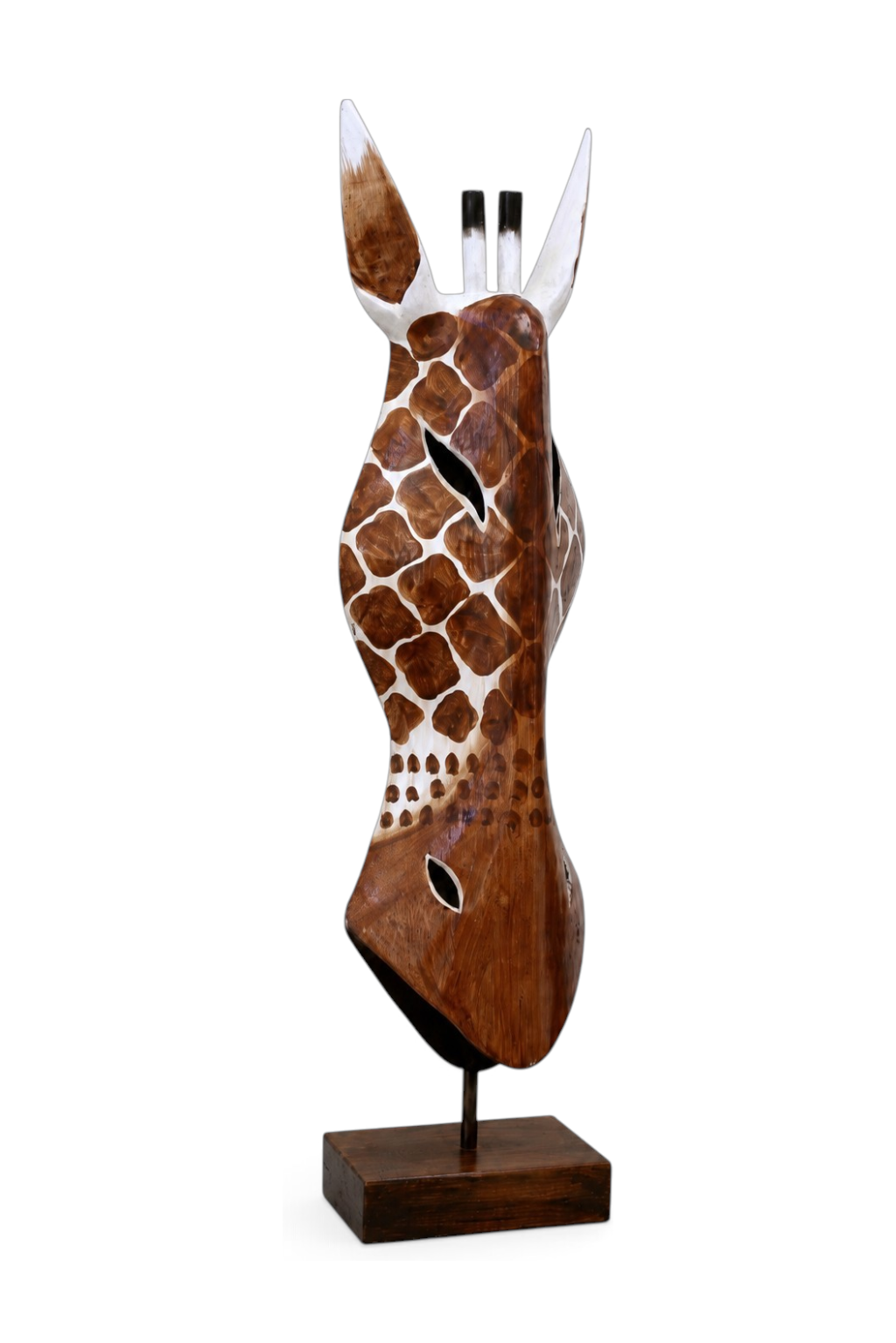 Standing giraffe mask sculpture, brown and white, hand-carved wood – image 2