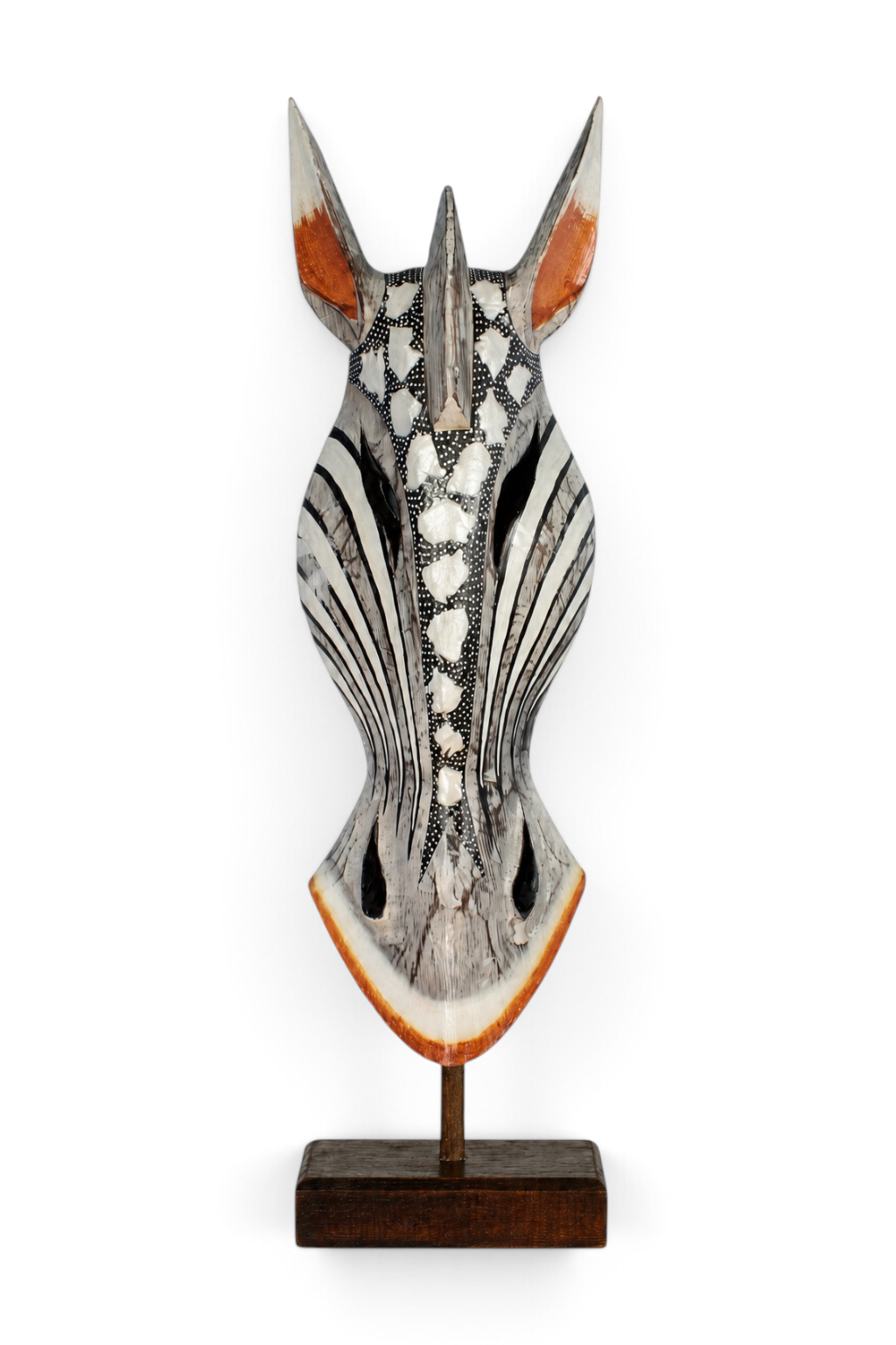 Standing zebra mask sculpture with pearl-style accents, hand-carved wood – image 1