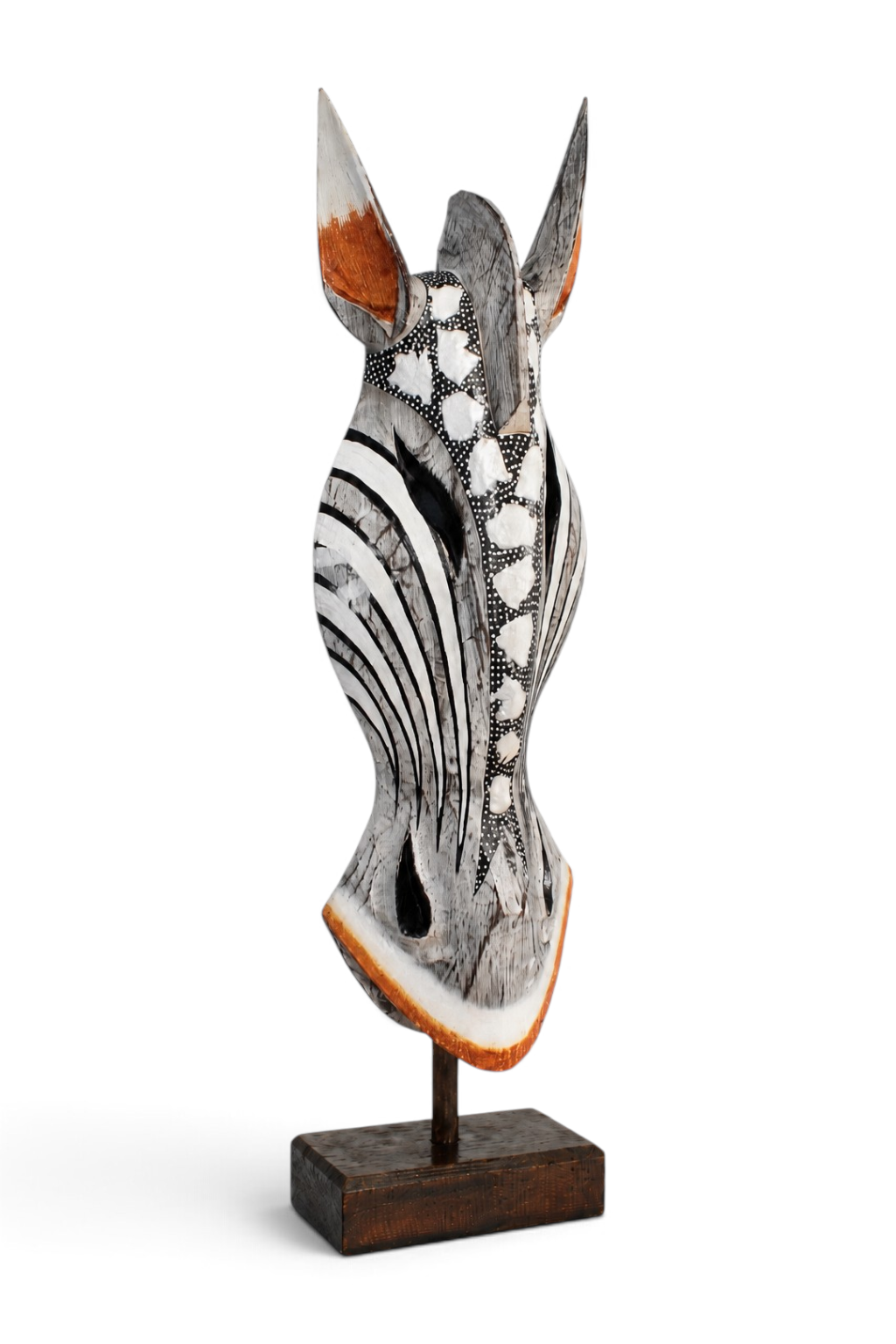 Standing zebra mask sculpture with pearl-style accents, hand-carved wood – image 2