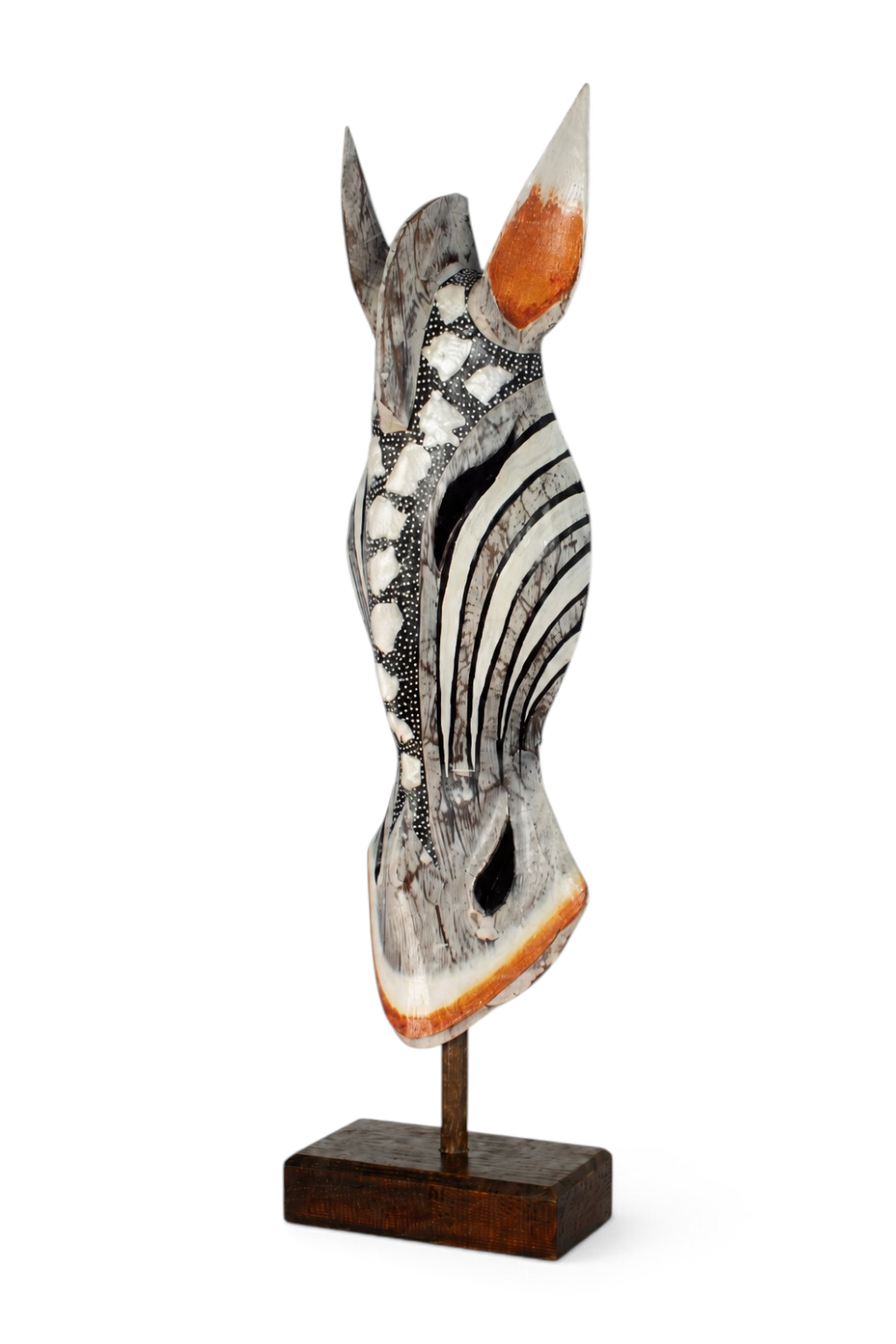 Standing zebra mask sculpture with pearl-style accents, hand-carved wood – image 3