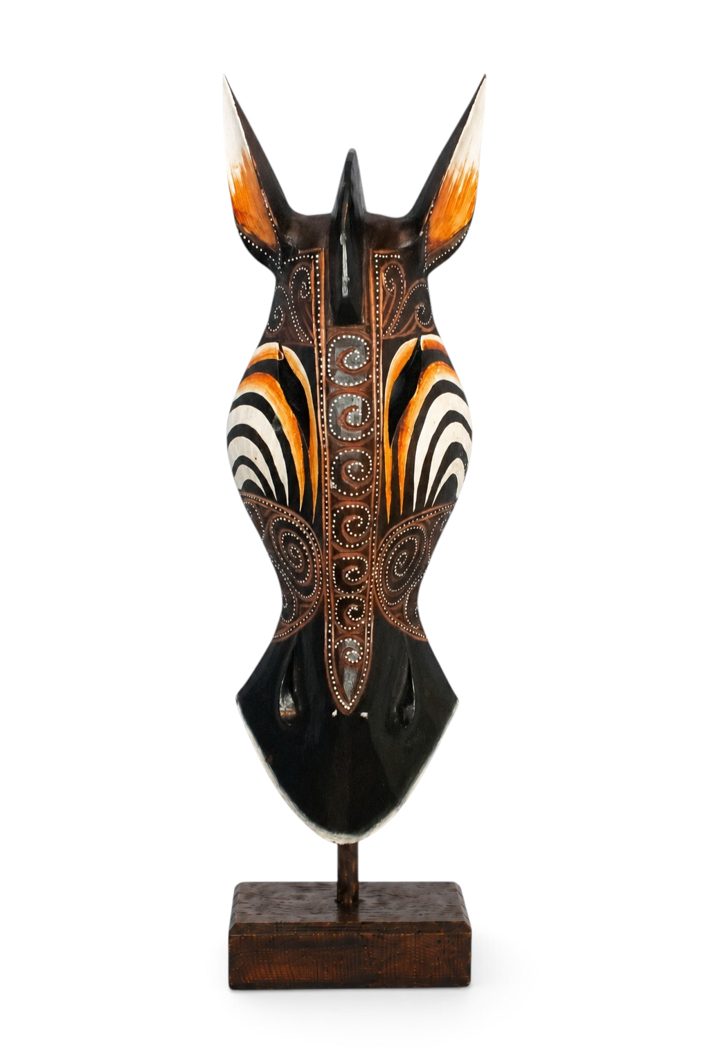 Standing giraffe mask sculpture with hand-painted swirl design – image 1
