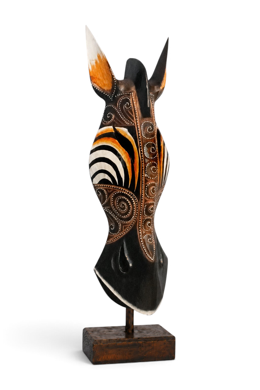 Standing giraffe mask sculpture with hand-painted swirl design – image 2