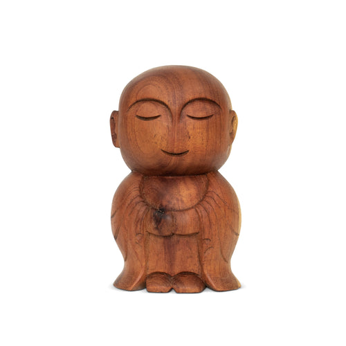 Hand-carved rain tree wood Buddha monk figurine – image 1