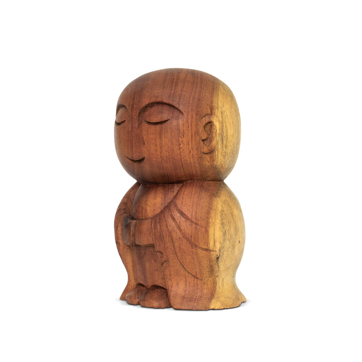 Hand-carved rain tree wood Buddha monk figurine – image 3