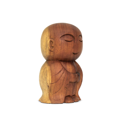 Hand-carved rain tree wood Buddha monk figurine – image 2
