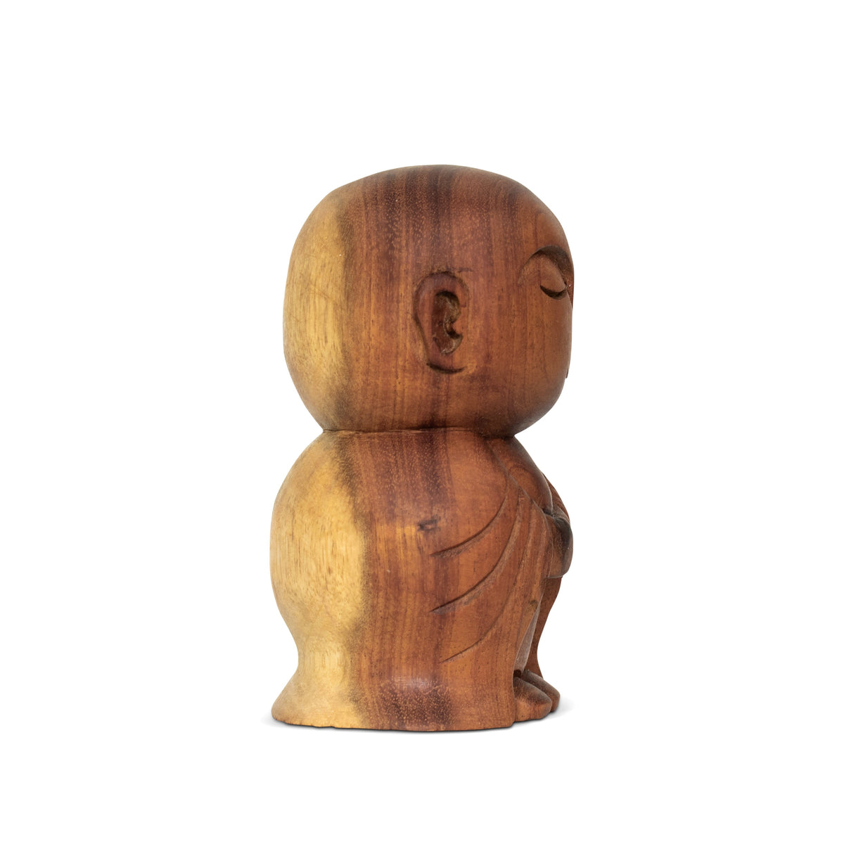 Hand-carved rain tree wood Buddha monk figurine – image 4
