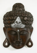 Hand-carved Buddha wall mask in black with silver crown – image 1